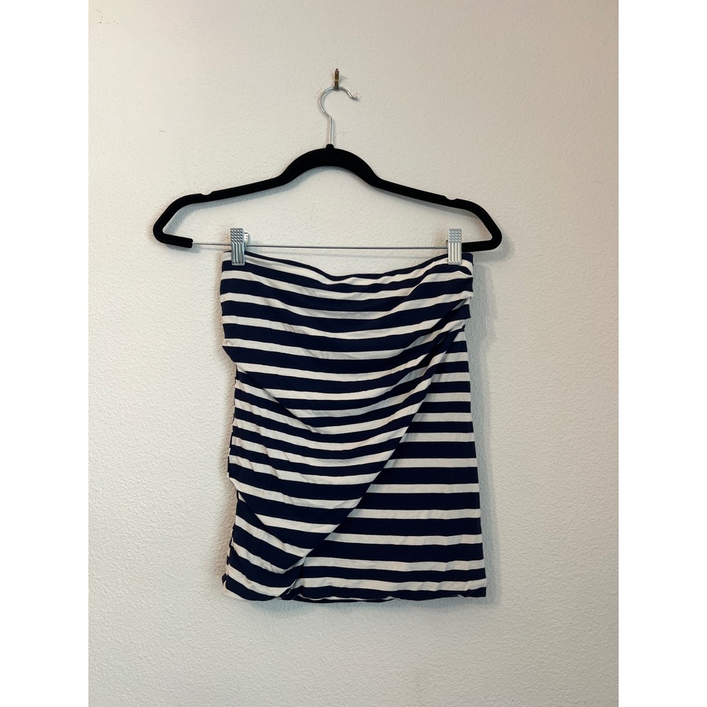 Cabi Striped Strapless Mini‎ Dress Navy Blue White Ruched Bodycon Party